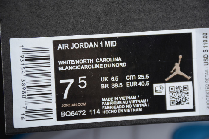 air  jordan 1 mid unc (w)  bq6472-114